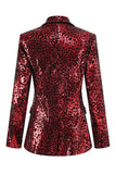 Red Leopard Sequin 2 Piece Peak Lapel Women's Prom Suit