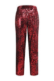 Red Leopard Sequin 2 Piece Peak Lapel Women's Prom Suit
