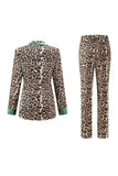 Coffee Leopard Peaked lapel 2 Pieces Prom Suits