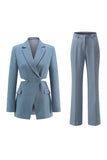 Grey Blue Notched Lapel 2 Pieces Cut Out Prom Suits