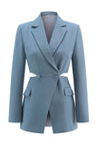 Grey Blue Notched Lapel 2 Pieces Cut Out Prom Suits