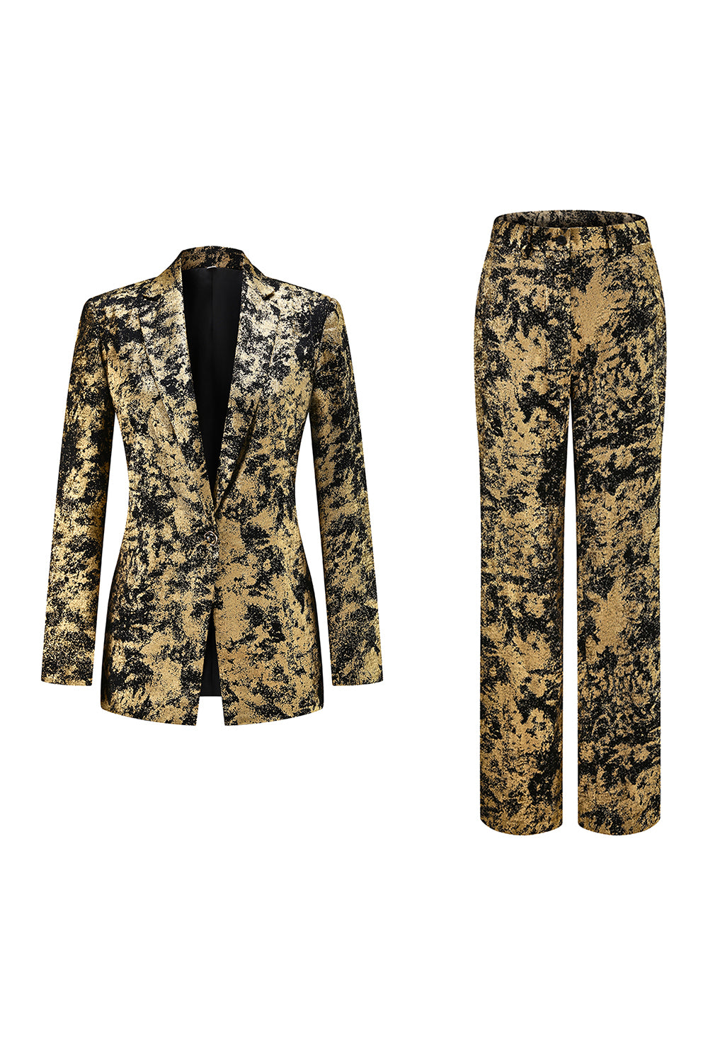 Black Golden 2-Piece Peak Lapel One Button Women Suits