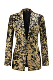 Black Golden 2-Piece Peak Lapel One Button Women Suits