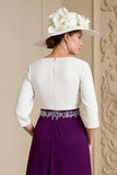 Grape 3/4 Sleeve Bateau Neck A Line Midi Wedding Guest Dress