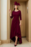 Burgundy A Line Bateau Neck High-Low Wedding Guest Dress