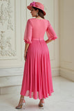 Hot Pink A Line Pleated Chiffon Wedding Guest Dress