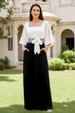 Black Square Neck A Line Chiffon Wedding Guest Dress