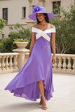 Purple Chiffon A Line High-Low Off the Shoulder Wedding Guest Dress