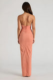 Sunset Spaghetti Straps Sheath Ruched Long Bridesmaid Dress