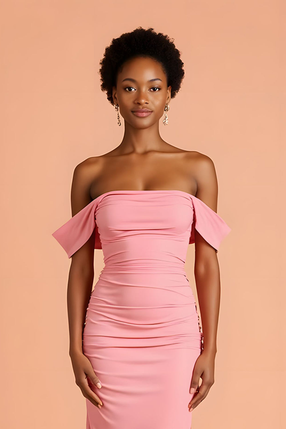 Pink Sheath Off the Shoulder Long Bridesmaid Dress with Slit