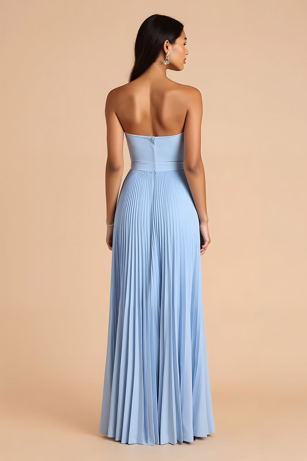 Sky Blue Pleated A Line Spaghetti Straps Maxi Bridesmaid Dress