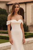 Simple Ivory Off The Shoulder Mermaid Sweep Train Wedding Dress