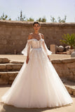 Ivory Tulle Ball Gown Sweep Train Wedding Dress With Lace