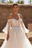 Ivory Tulle Ball Gown Sweep Train Wedding Dress With Lace
