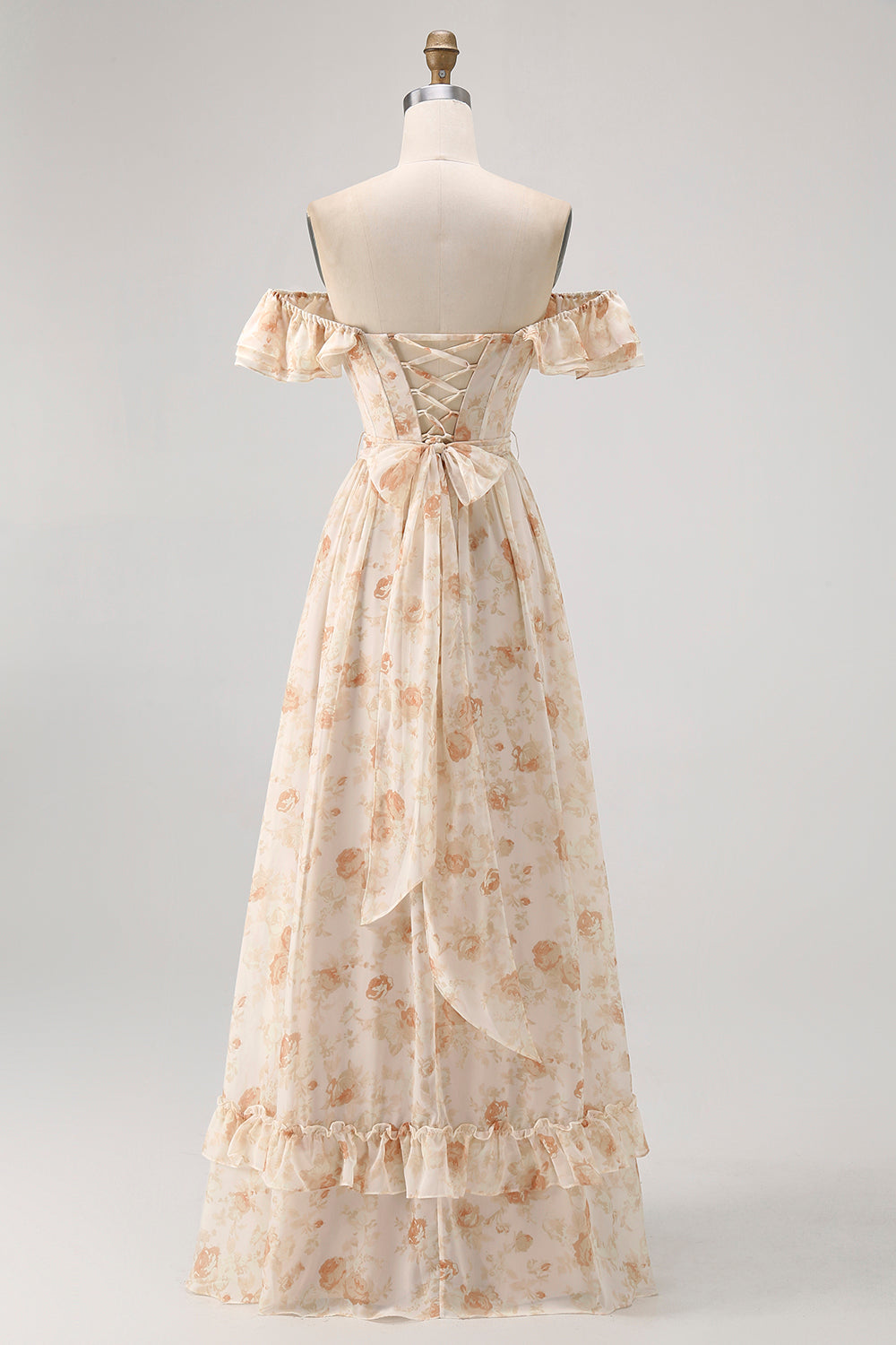 Off The Shoulder Pink Floral A Line Long Bridesmaid Dress with Slit