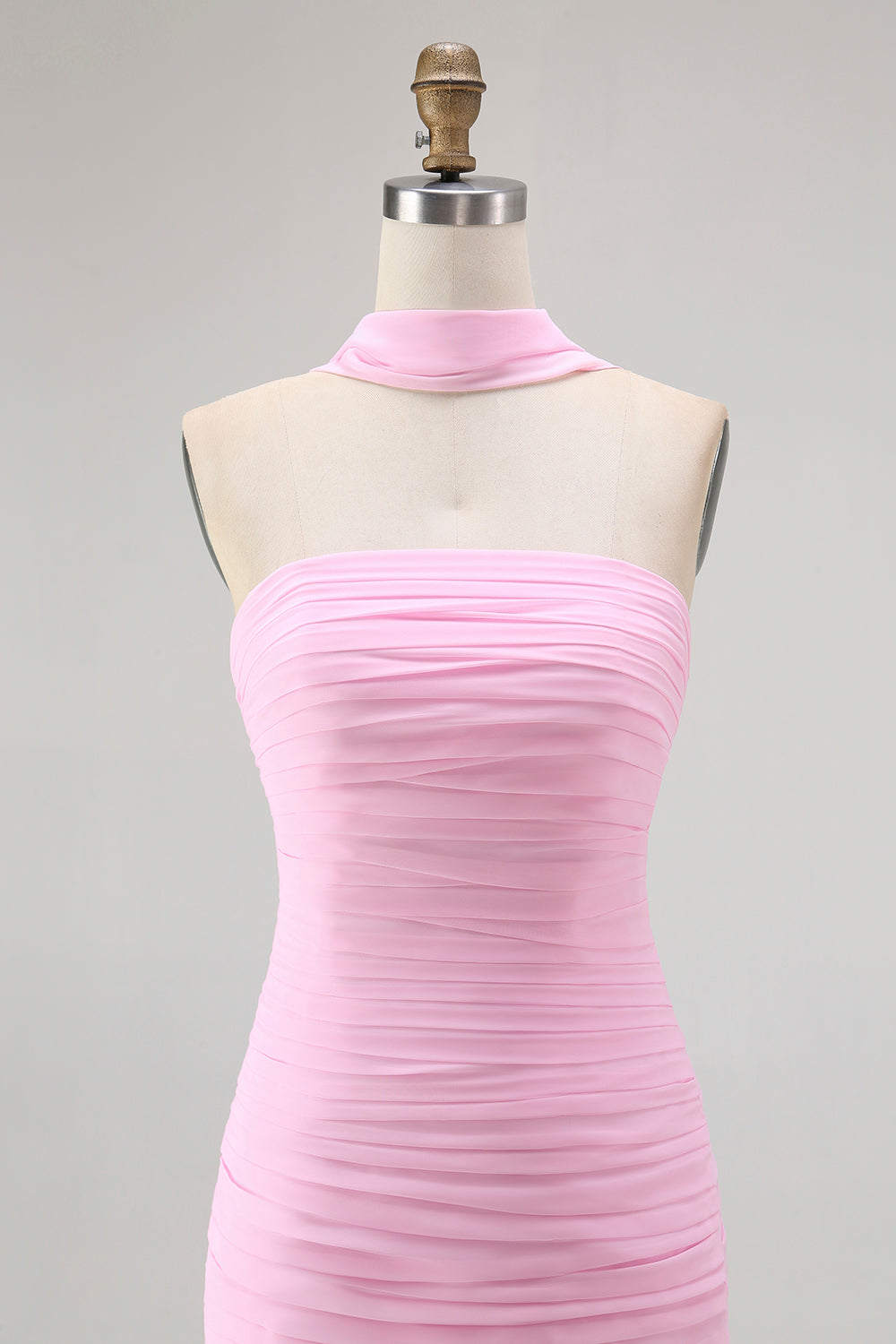 Blush Strapless Ruched Long Bridesmaid Dress with Slit