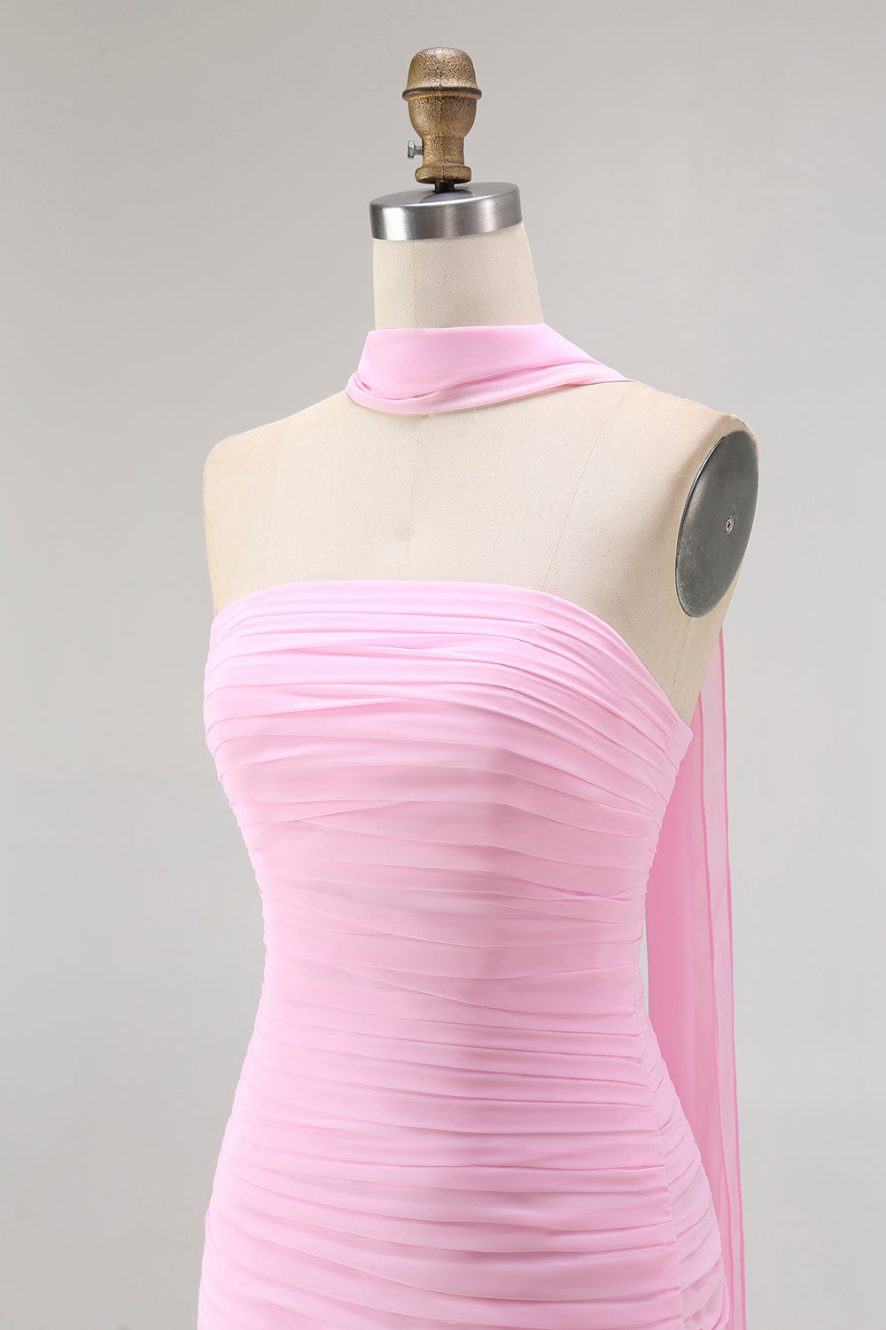 Blush Strapless Ruched Long Bridesmaid Dress with Slit