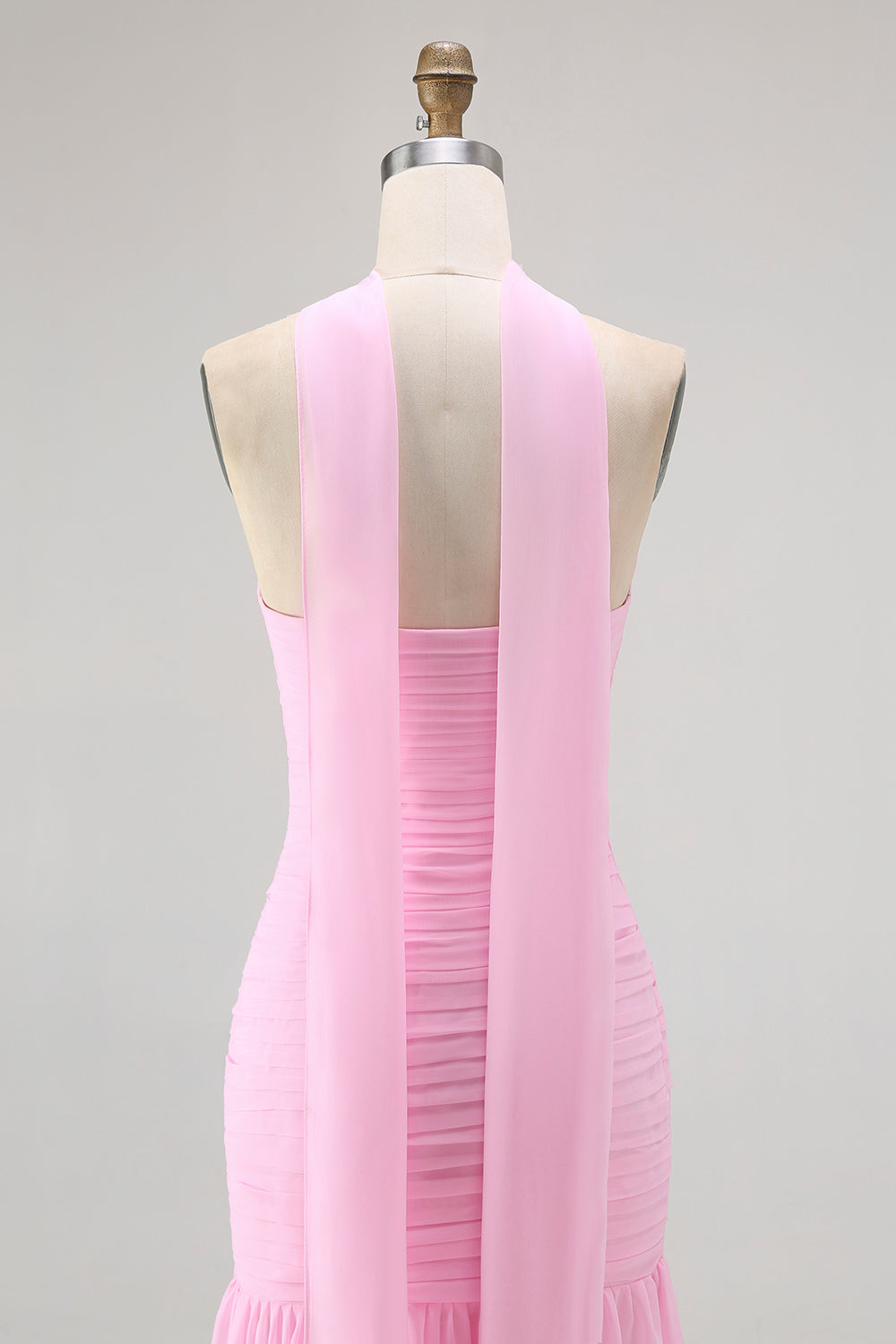 Blush Strapless Ruched Long Bridesmaid Dress with Slit