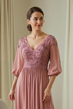 Dusty Rose Chiffon Mother of the Bride Dress with Appliques