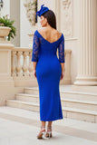 Off the Shoulder Sheath Midi Royal Blue Mother of the Bride Dress with Lace
