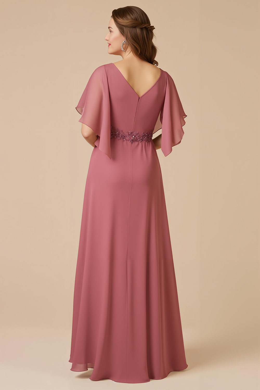 Desert Rose Chiffon A Line Appliqued Mother of the Bride Dress with Sleeves