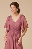 Desert Rose Chiffon A Line Appliqued Mother of the Bride Dress with Sleeves