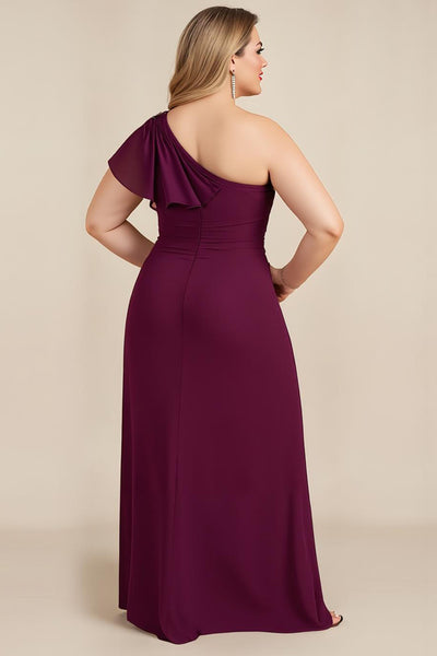 Zapaka Women Burgundy Plus Size Long Mother of the Bride Dress with Beading  Sheath Chiffon One Shoulder Wedding Guest Dress – ZAPAKA