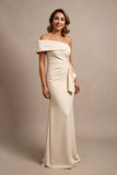 Apricot One Shoulder Ruched Long Satin Mother of the Bride Dress with Beading