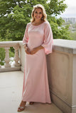 A-Line Candy Pink Bateau Neck 3/4 Sleeve Chiffon Long Mother of the Bride Dress