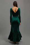 Mermaid Dark Green Velvet Long Sleeves Holiday Party Dress