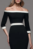Black and White Sheath Off The Shoulder Midi Work Dress