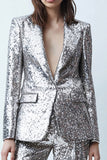Sparkly Silver 2 Piece Sequins Wide Leg Women Prom Suits