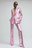 Sparkly Pink 2 Piece Women Prom Suits With Pockets