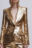 2 Piece Sparkly Gold Peak Lapel Women Prom Suits With Sleeves