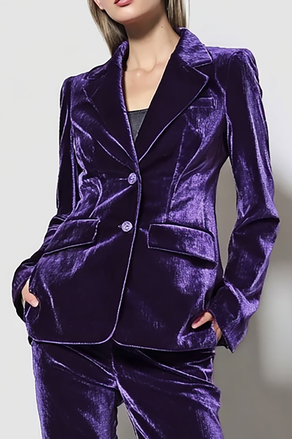2 Piece Velvet Dark Purple Notched Lapel Business Suits