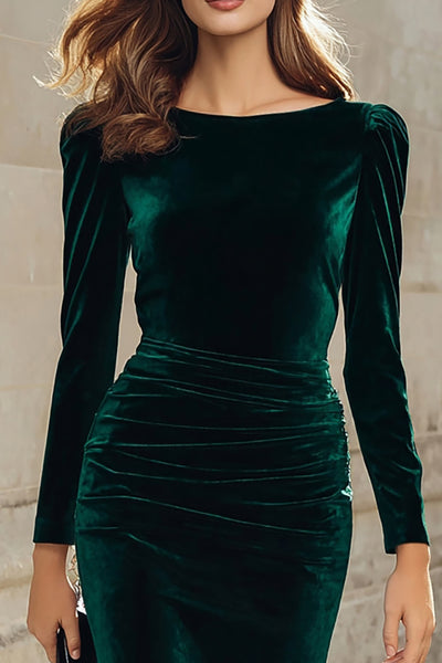 Zapaka Women Dark Green Work Dress Sheath Boat Neck Velvet Long Sleeve Midi Semi Formal Dress, Dark Green / US12 Zapaka Women Dark Green Work Dress Sheath Boat Neck Velvet Long Sleeve Midi Semi Formal Dress, Dark Green / US12