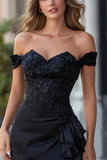 Sparkly Black Tight Off The Shoulder Short Ruffle Cocktail Dress With Lace