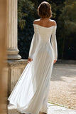 Ivory Ruched Off The Shoulder Sheath Wedding Dress