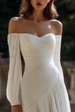 Off The Shoulder Ivory Ruched A Line Wedding Dress