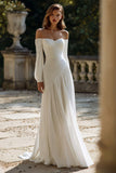 Off The Shoulder Ivory Ruched A Line Wedding Dress