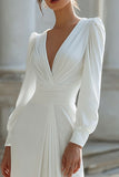 Ivory Long Sleeve Sheath Pleated Wedding Dress