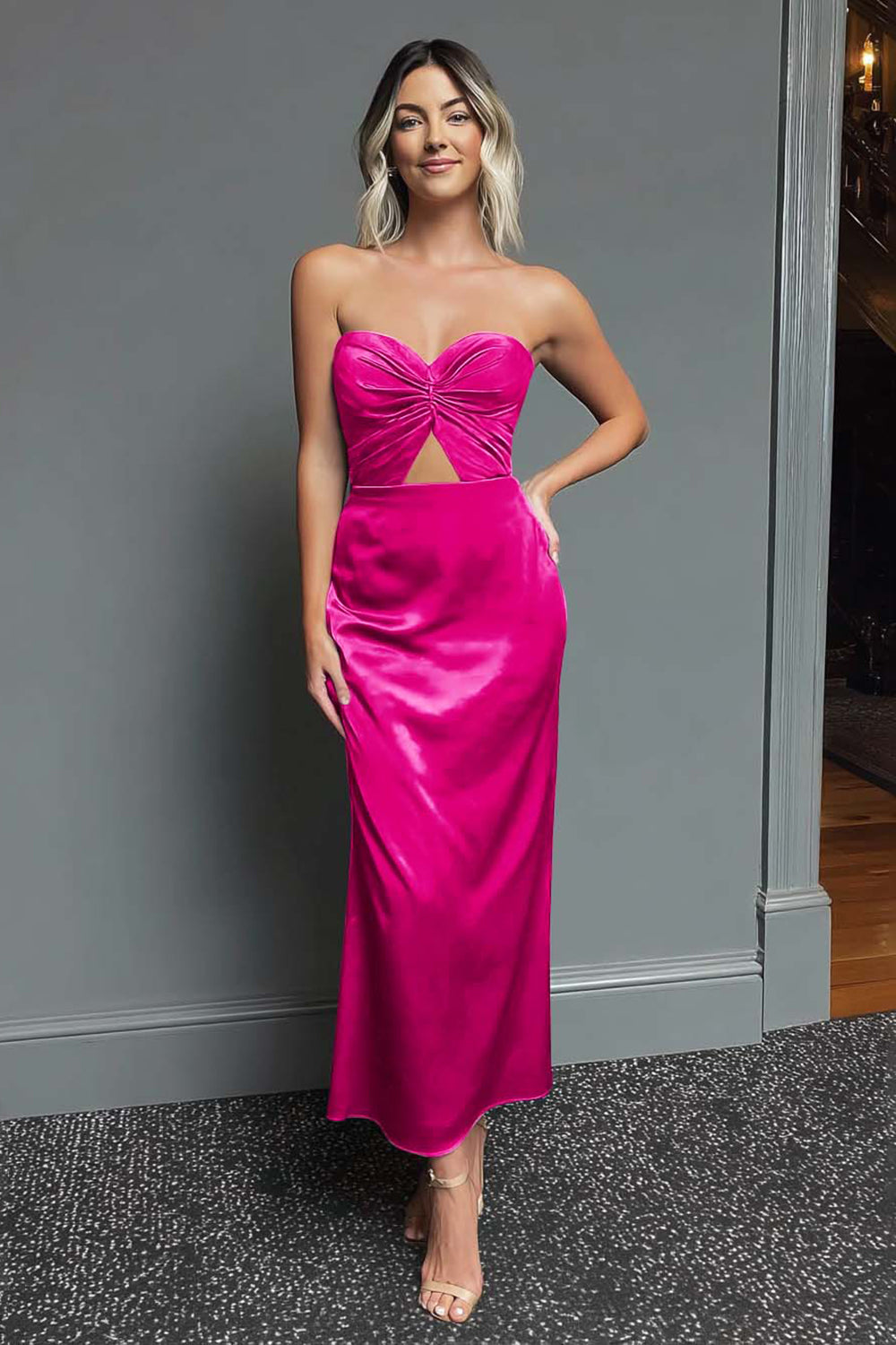 Dark Green Sweetheart Cut Out Sheath Midi Formal Dress
