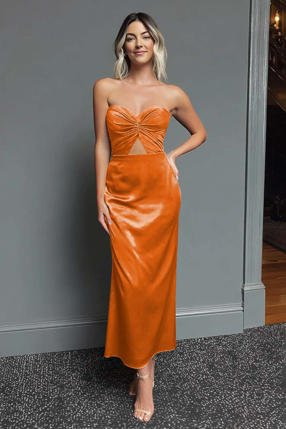Dark Green Sweetheart Cut Out Sheath Midi Formal Dress