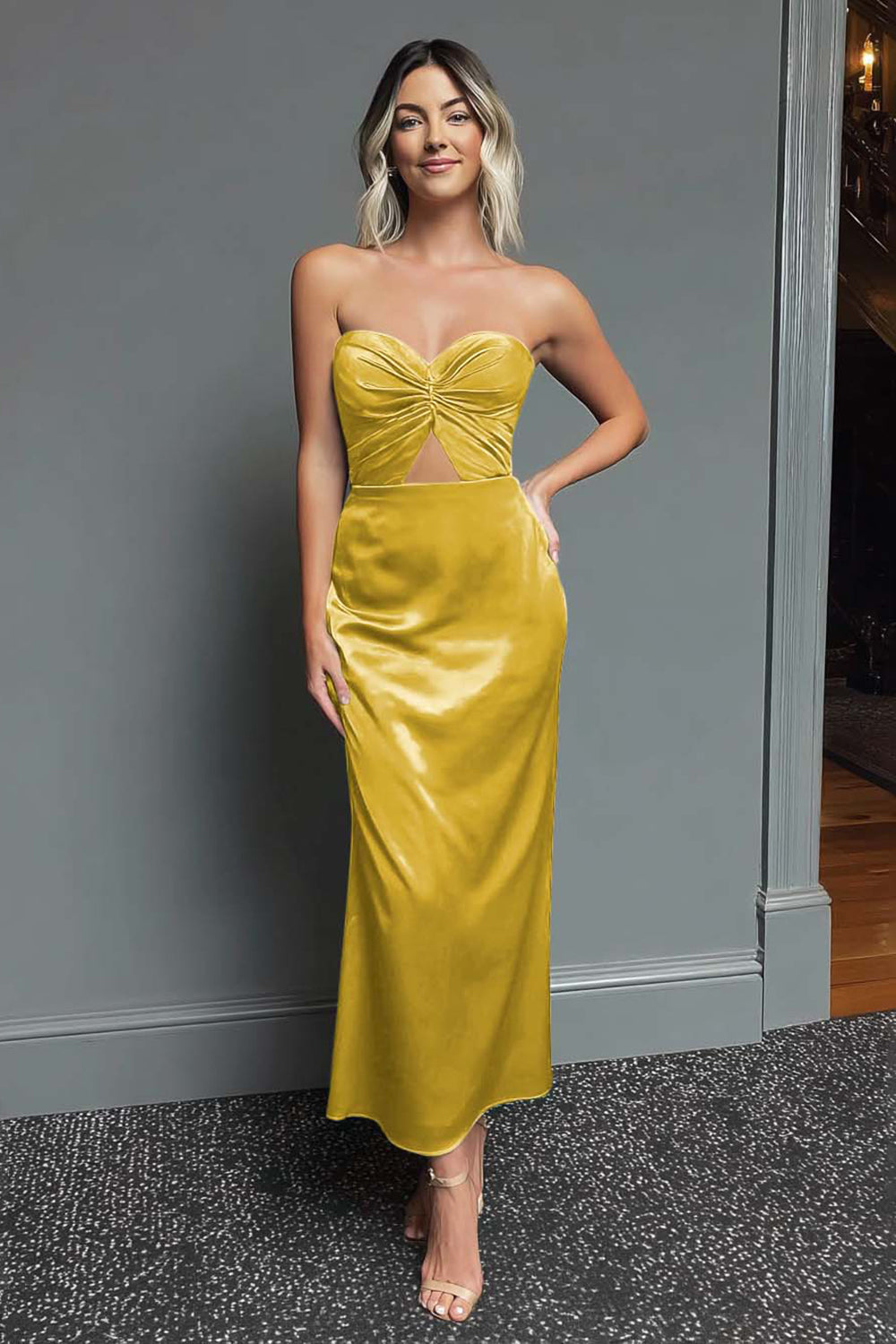 Dark Green Sweetheart Cut Out Sheath Midi Formal Dress