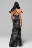 Black Chiffon Sheath Long Polka Dots Formal Dress with Slit