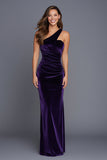 Plum One Shoulder Velvet Ruched Sheath Formal Dress