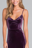 Plum Spaghetti Straps Velvet A Line Formal Dress
