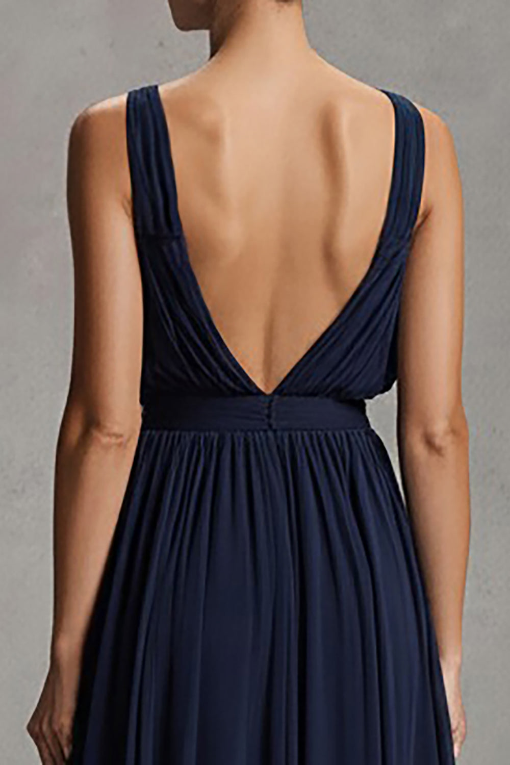 Navy Chiffon A Line V-Neck Long Formal Dress with Slit