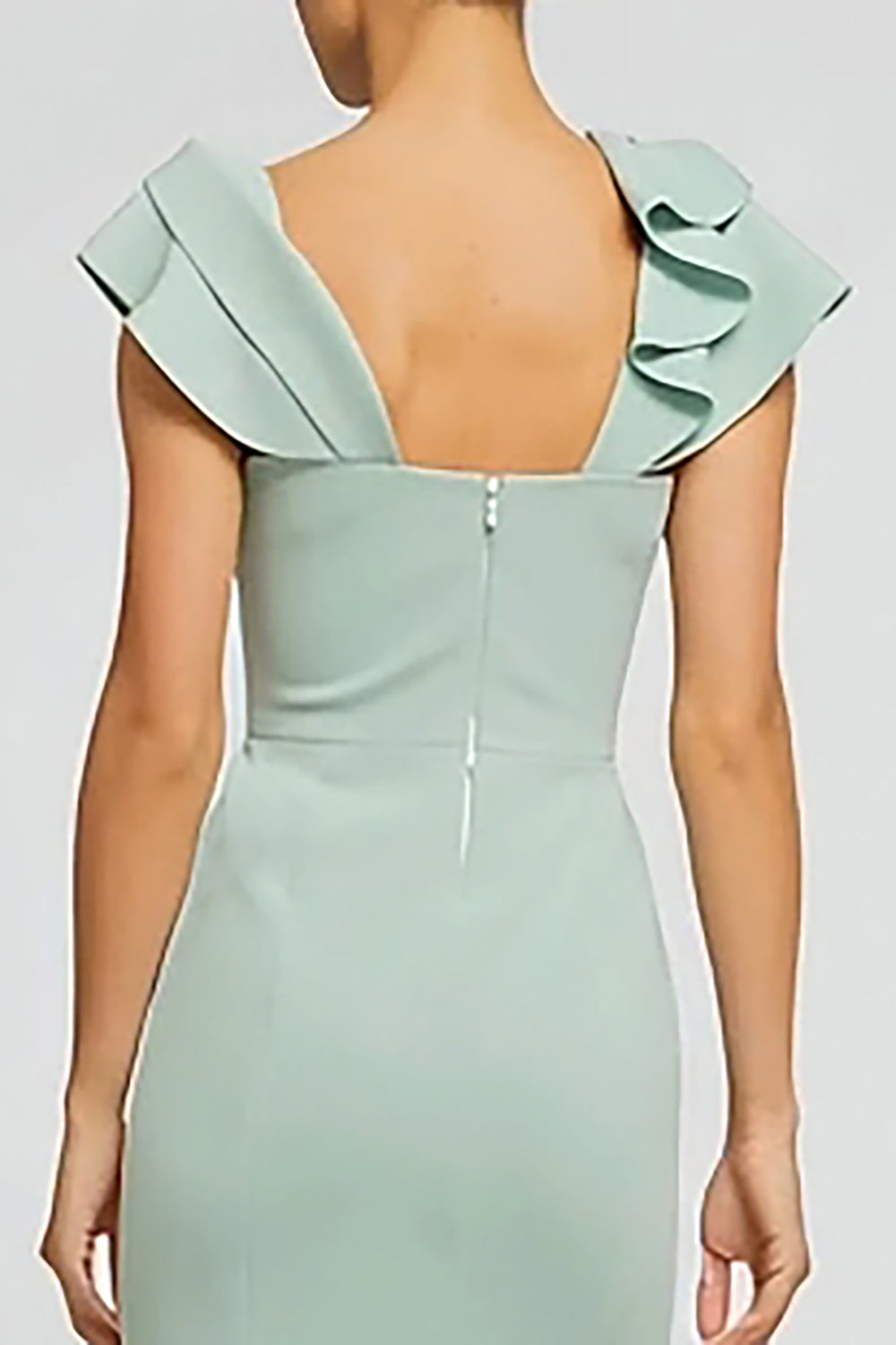 Mint Green Crepe Mermaid Boat Neck Long Formal Dress with Ruffles