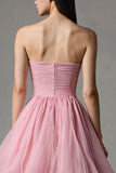 Pink A Line Strapless Tiered Maxi Formal Dress with Ruffles